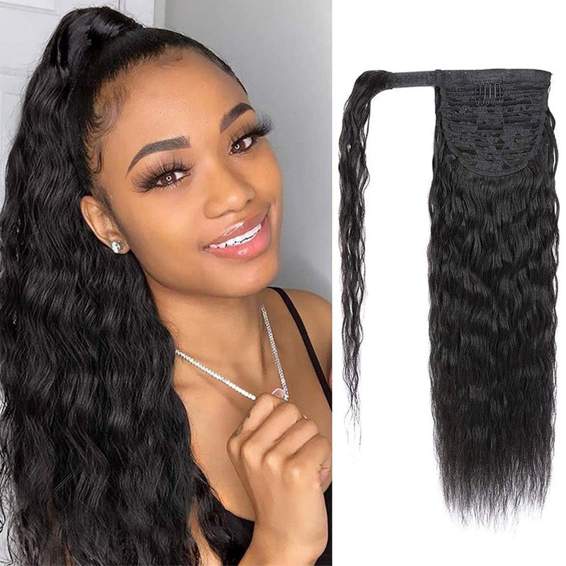 100 Real Human Hair Ponytail Wrap Around Hair Extensions Water Wave Magic Paste Natural Wavy Deep Curly Ponytail for Black Women 18 Inch